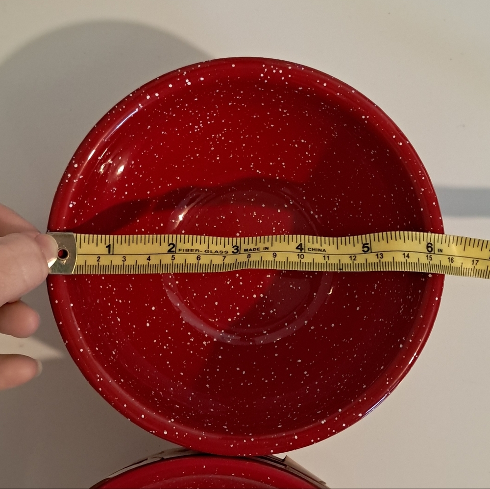 Coleman Red And White Speckled Enamelware Cereal Bowl Set/8 Vintage Retro Camp - Picture 3 of 6